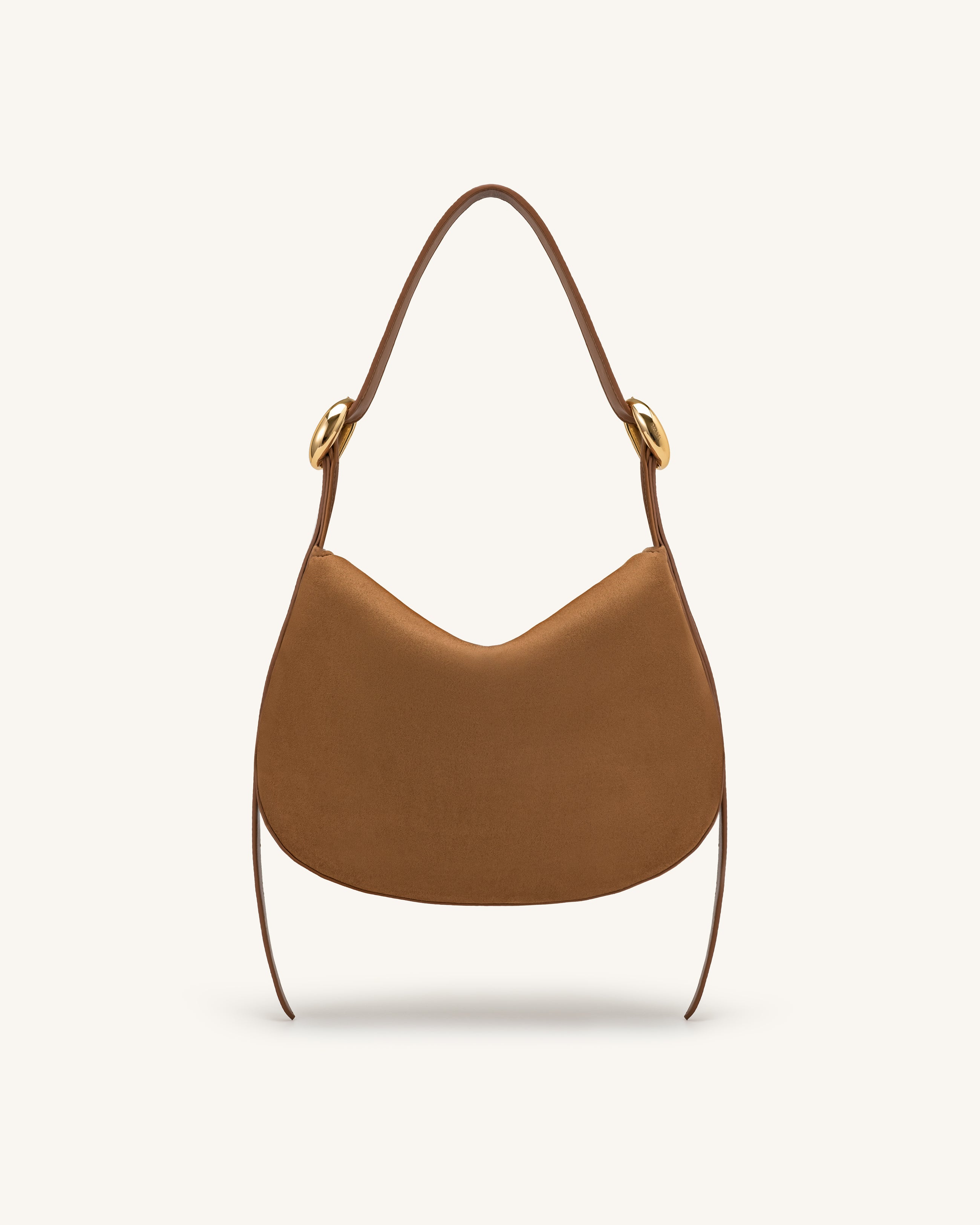 Avery Faux Suede Draped Hobo Bag - Camel
