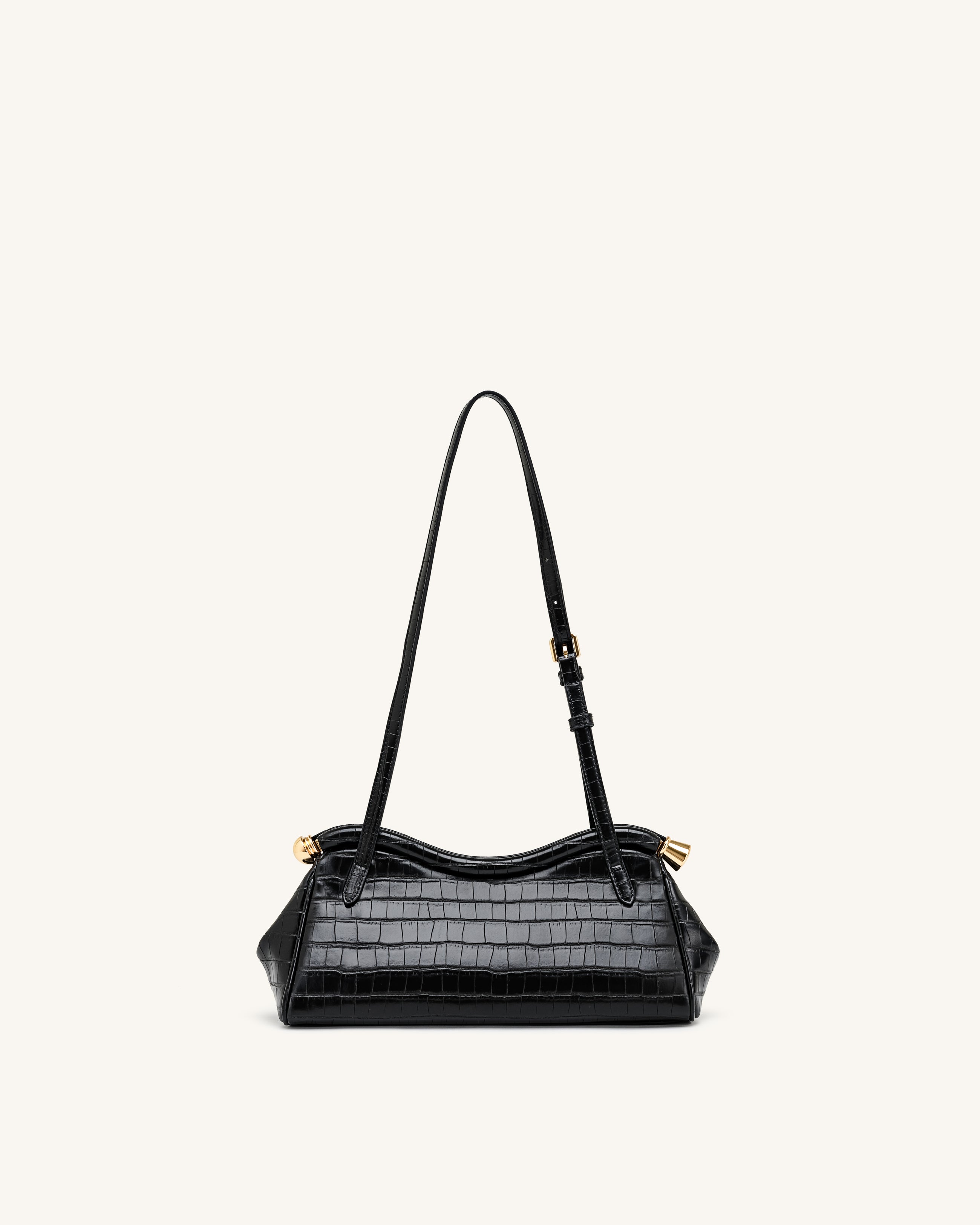 Naomi Curved Shoulder Bag - Black Croc
