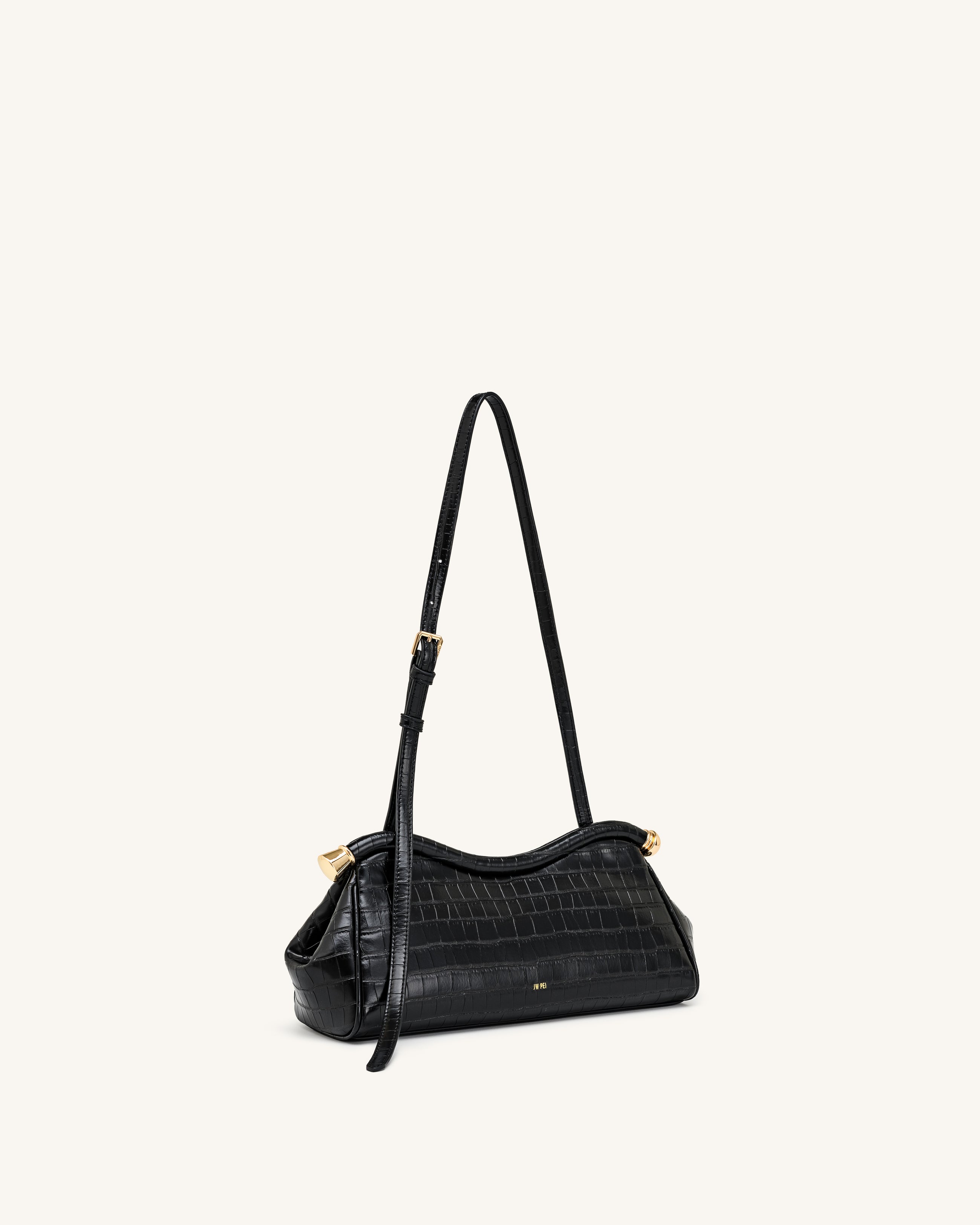 Naomi Curved Shoulder Bag - Black Croc