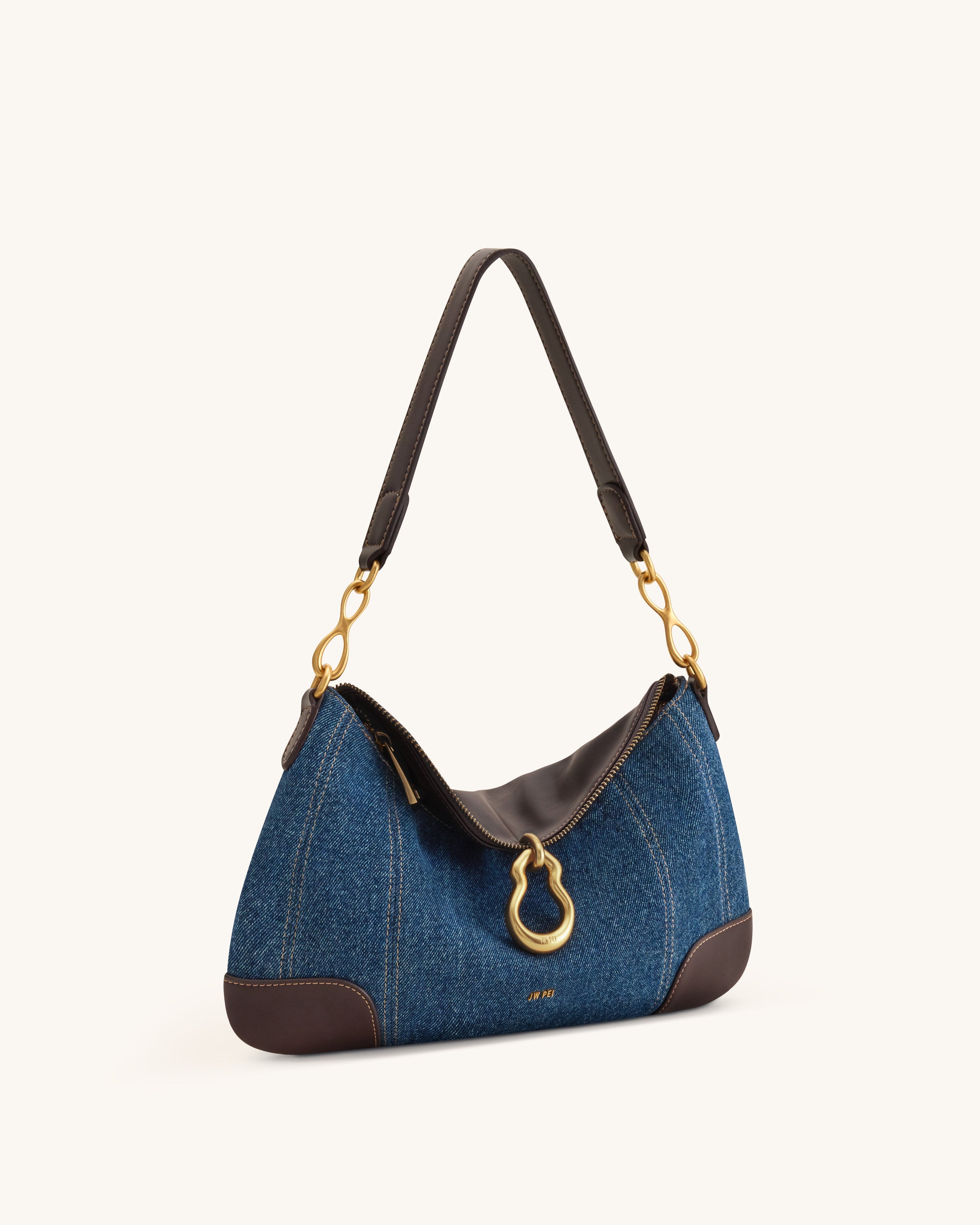Jayla Metal Pendant Embellished Shoulder Bag - Blue Denim