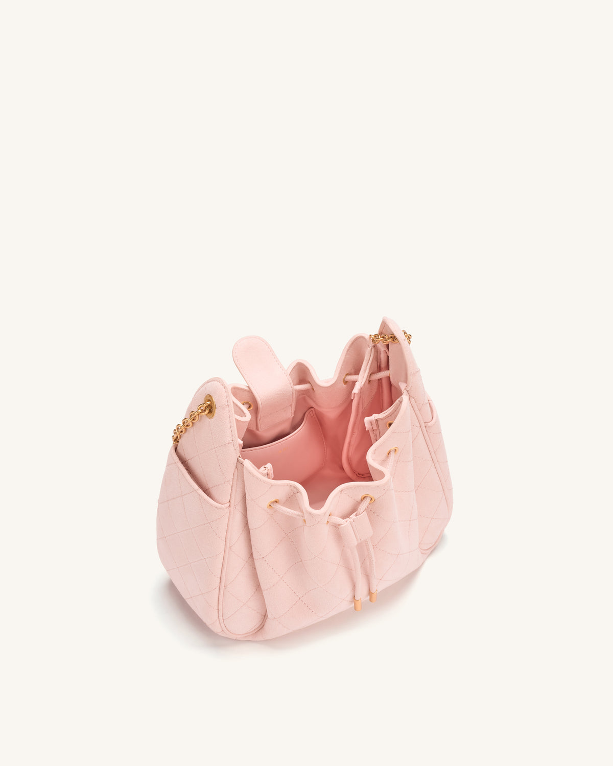Rowan Faux Suede Quilted Chain Bucket Bag - Pink