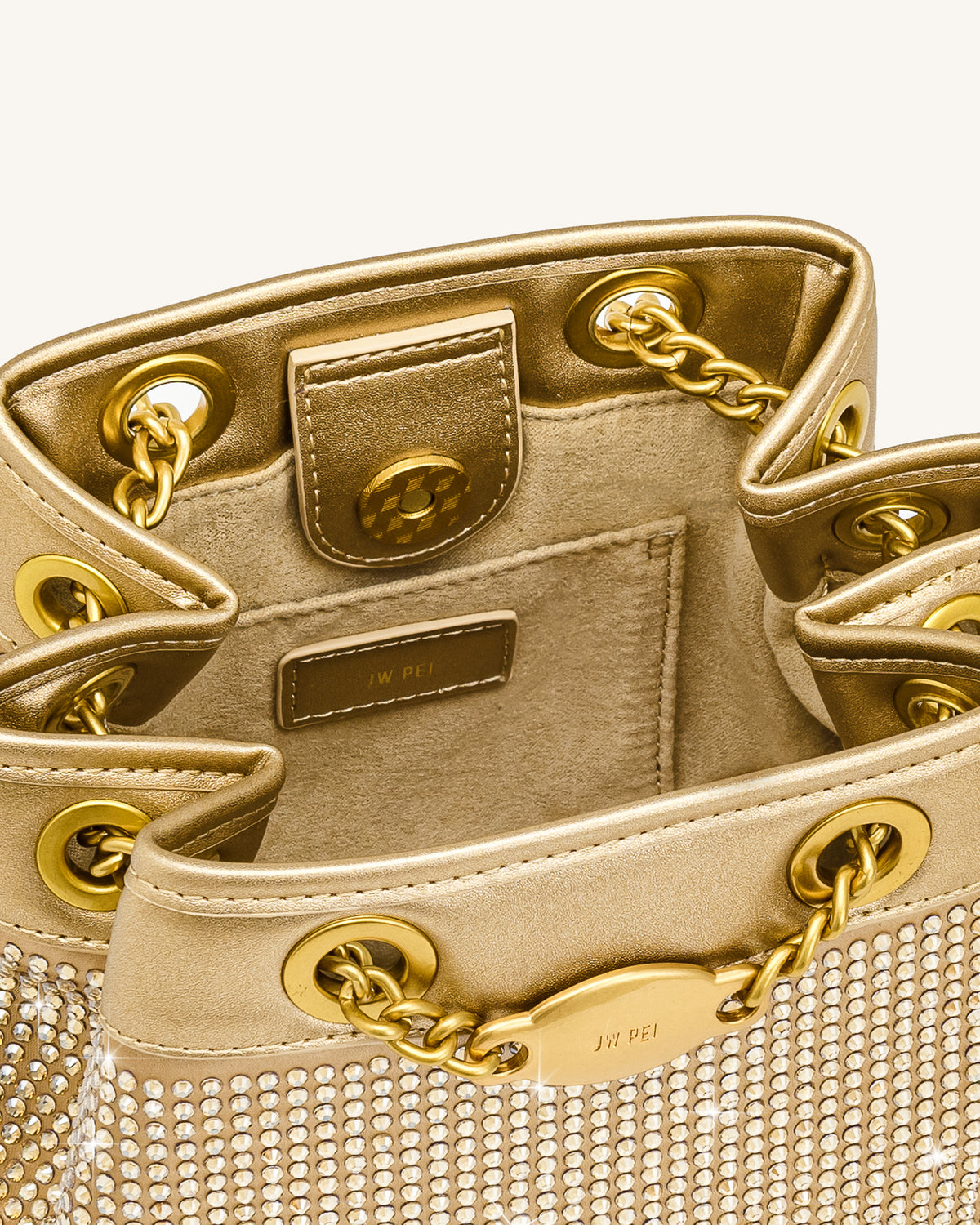 Yara Artificial Crystal Bucket Bag - Champagne