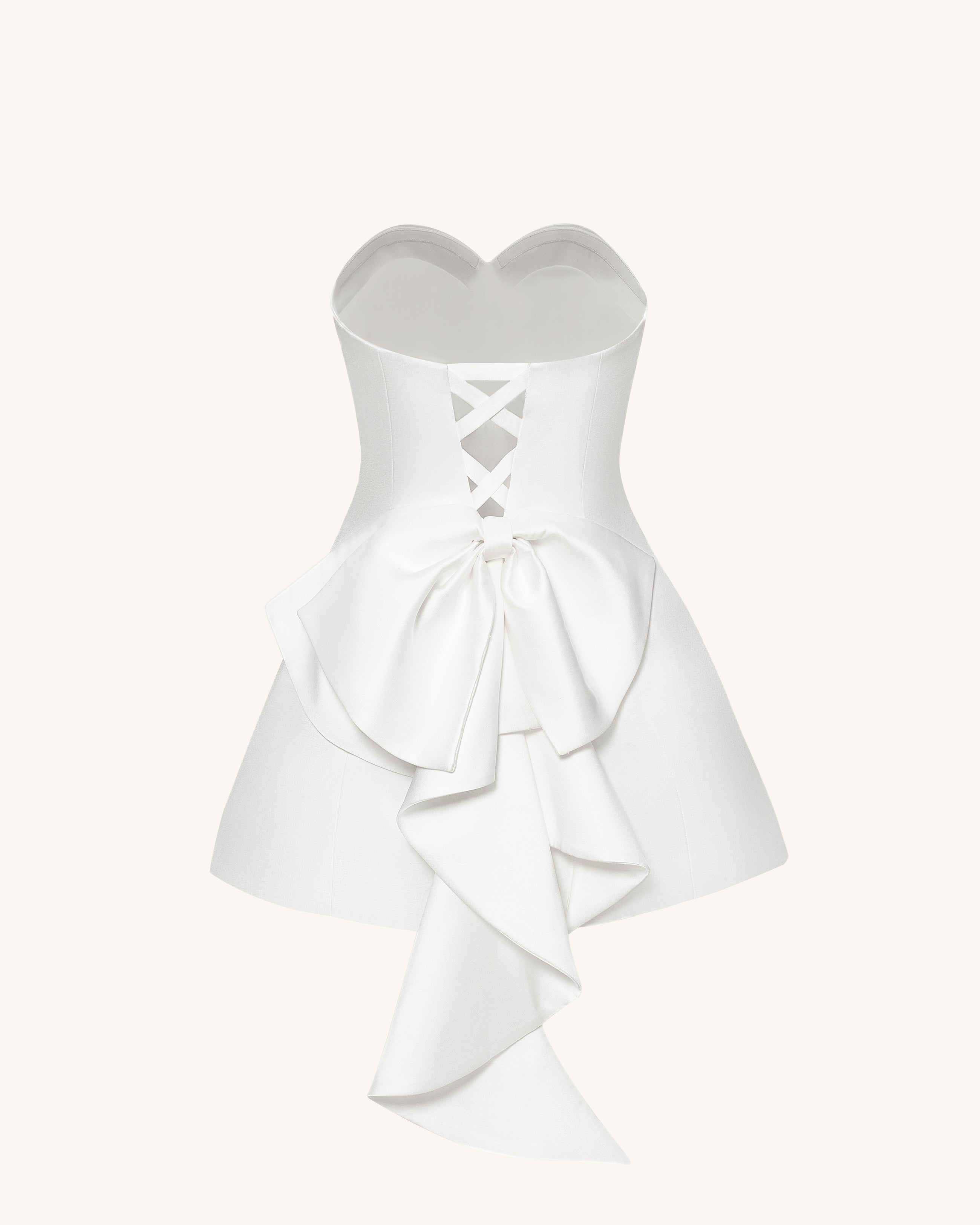 Satin Strapless Bow-Back Mini Dress - White