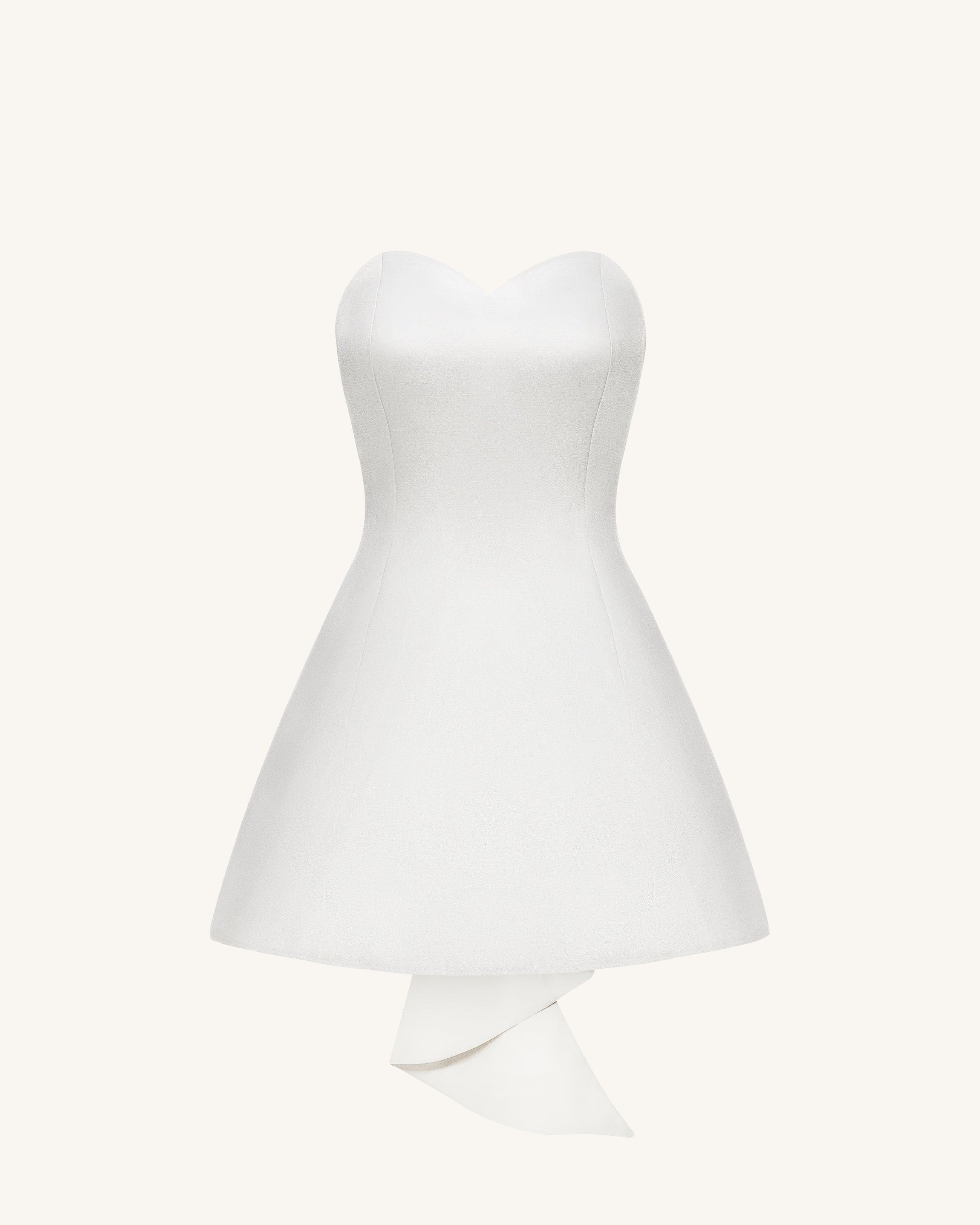 Satin Strapless Bow-Back Mini Dress - White