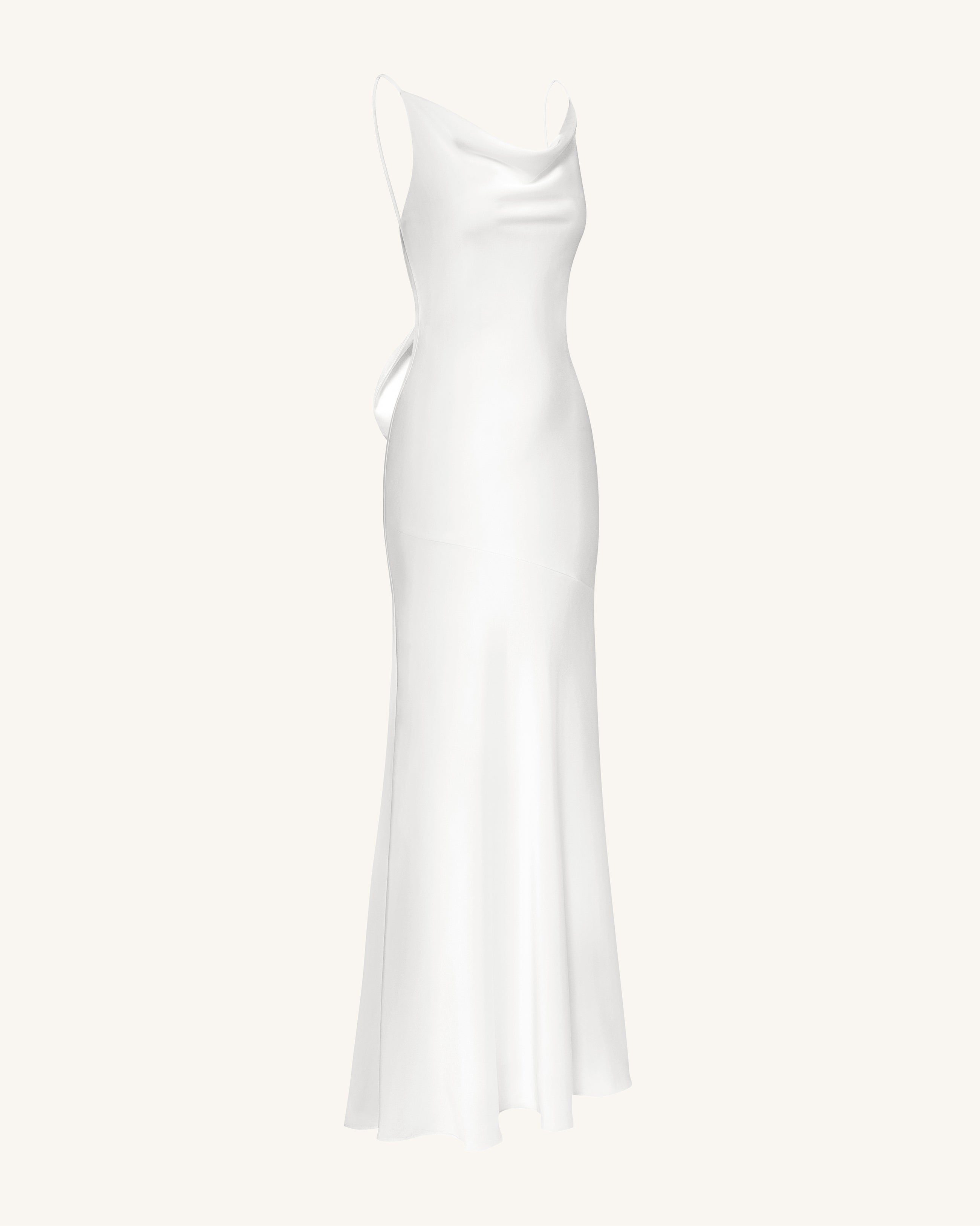 Satin Cowl-Neck Bow-Back Maxi Dress - White