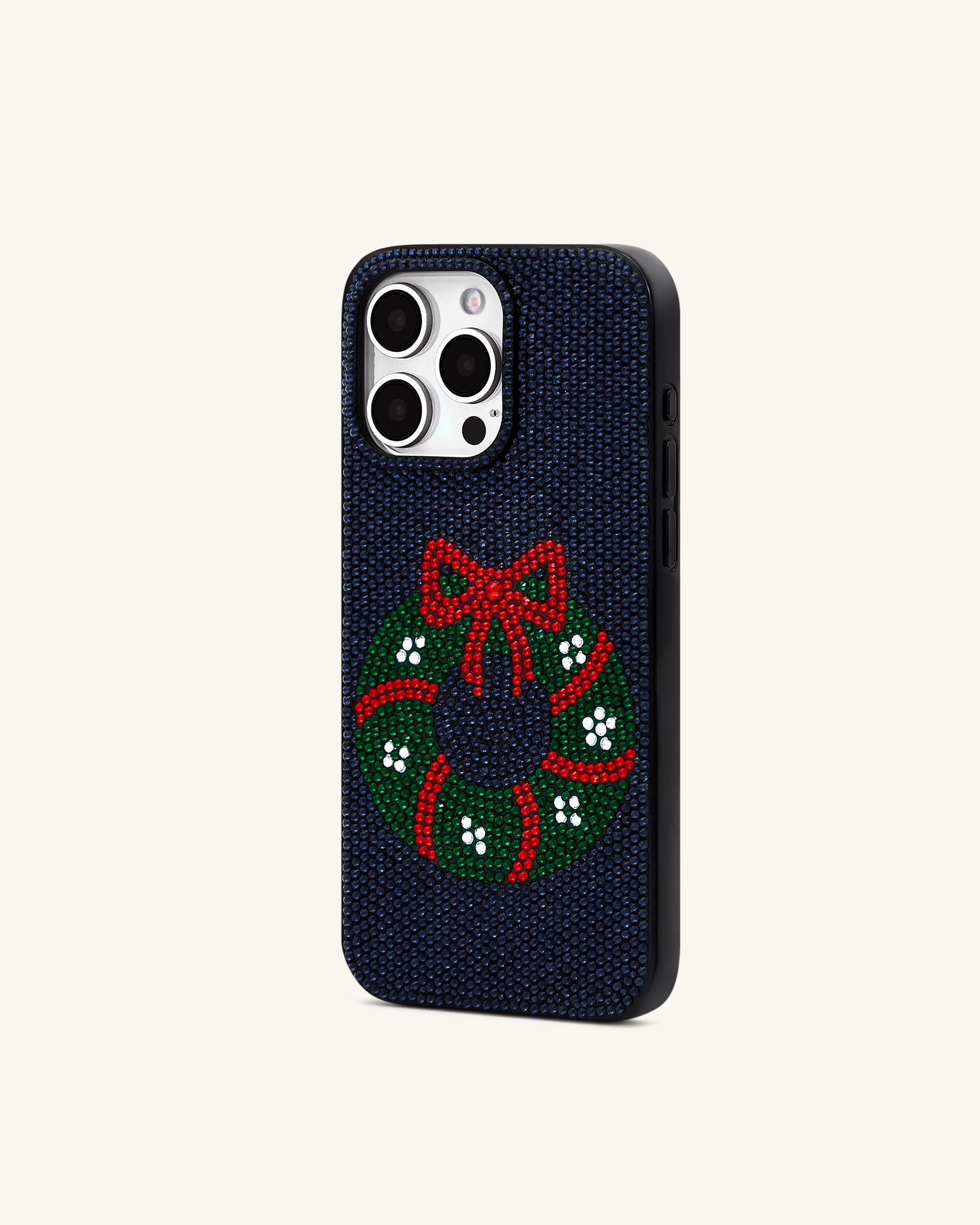Holiday Wreath Bling Phone Case - Black