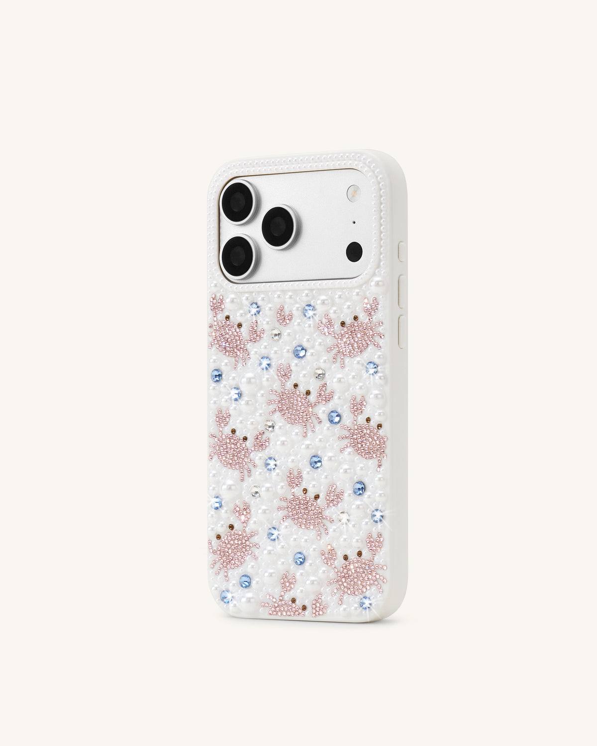 Crab Pattern Faux Pearl Phone Case - White