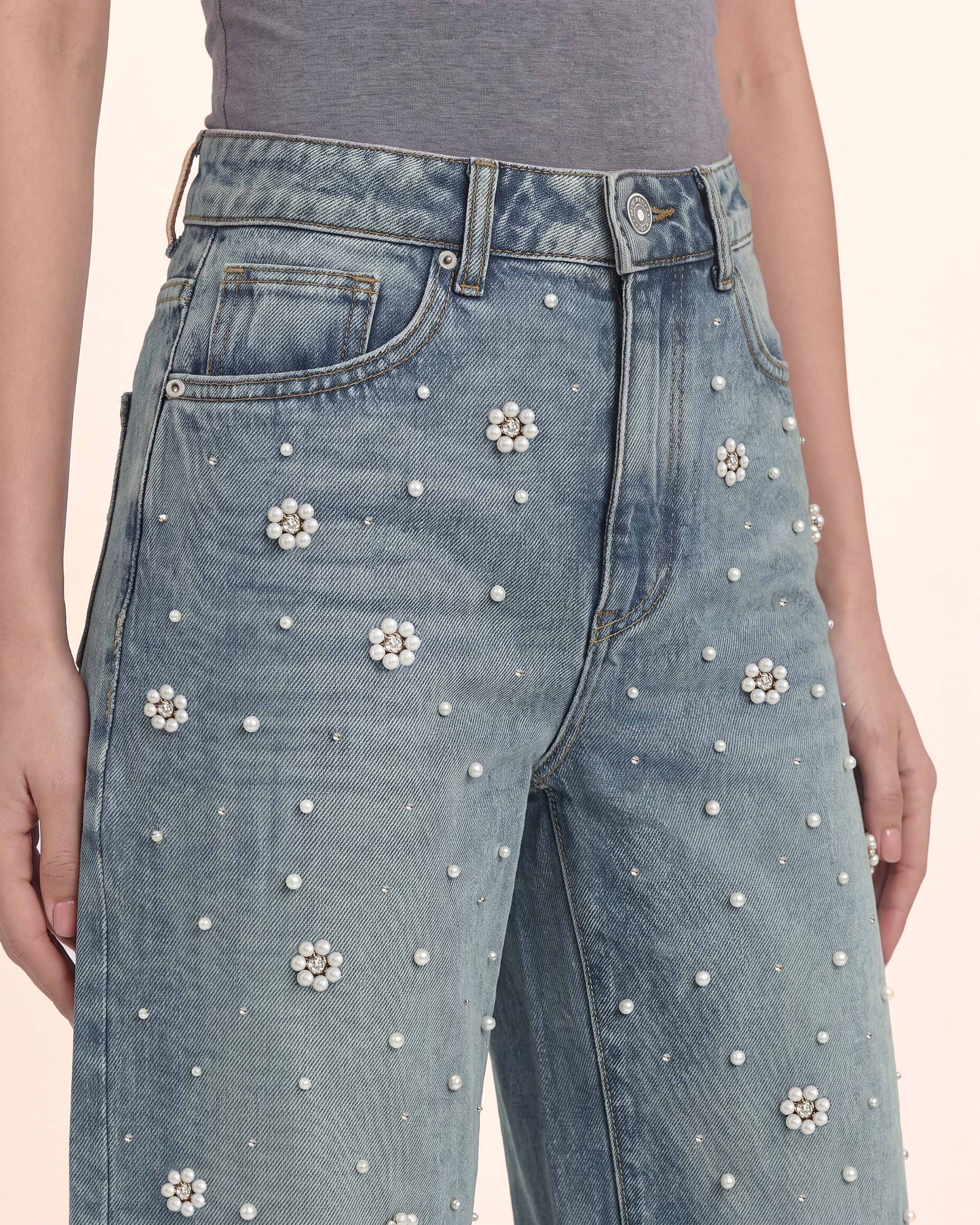 The Meadow Pearl Daisy Barrel Jeans - Clear Sky Thinking