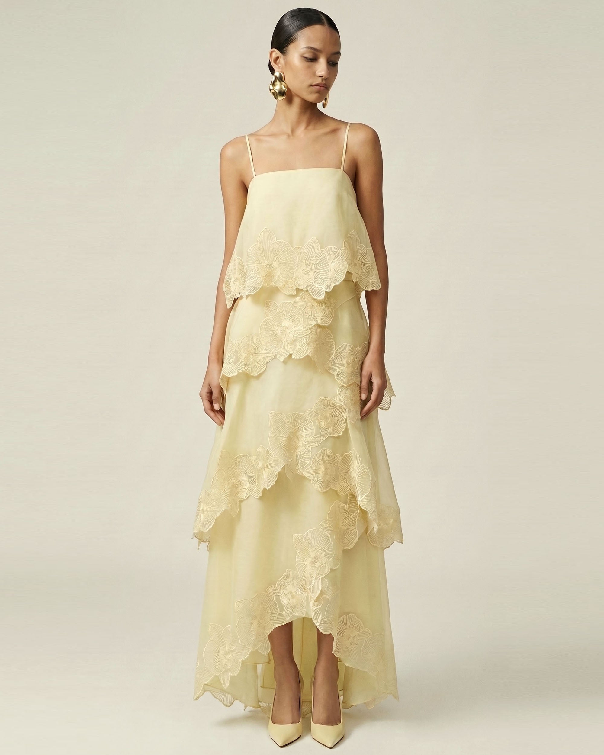 Orchid Embroidered Layered Maxi Dress - Light Yellow