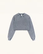 Frayed Hem Cropped Pullover - Vintage Slate