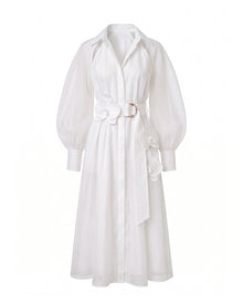 Orchid Embellished Cold-Shoulder Midi Shirt Dress - Off White