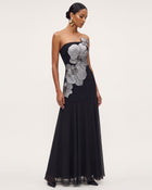 Orchid Embroidered Strapless A-Line Maxi Dress - Black