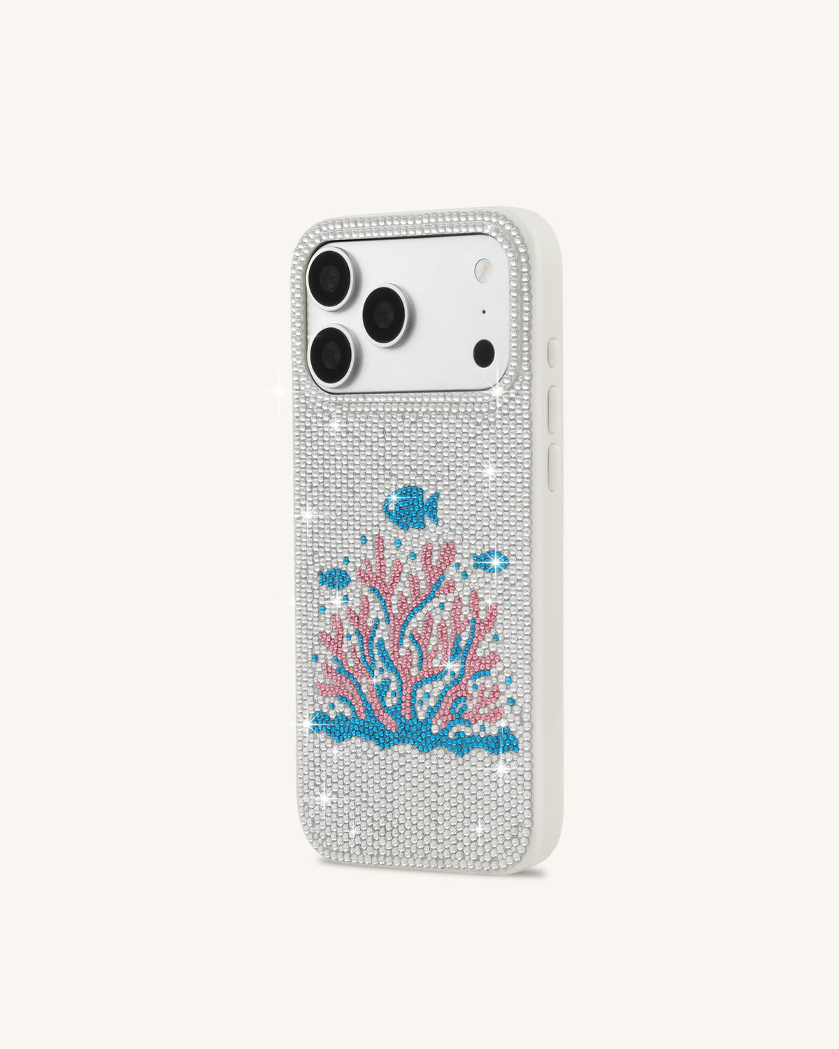 Pink Coral Artificial Crystal Phone Case - White