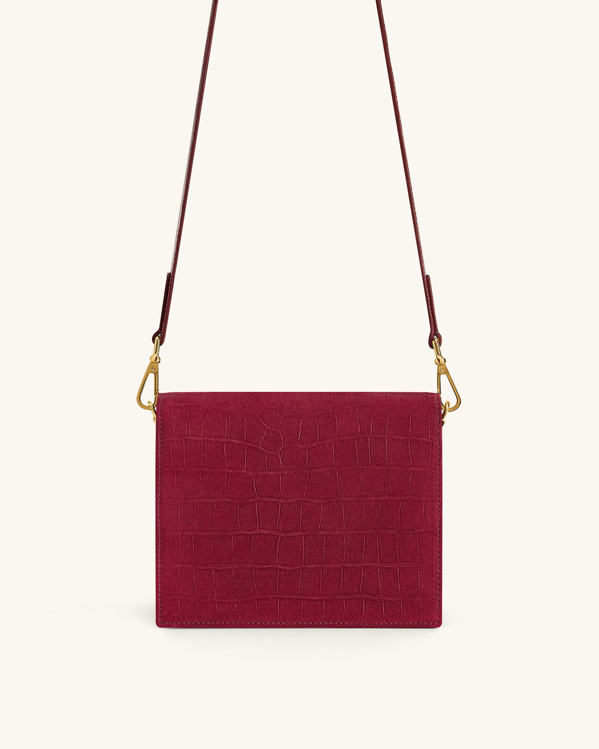Mini Flap Faux Suede Croc Embossed Crossbody - Burgundy
