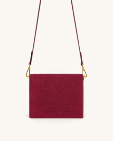 Mini Flap Faux Suede Croc Embossed Crossbody - Burgundy