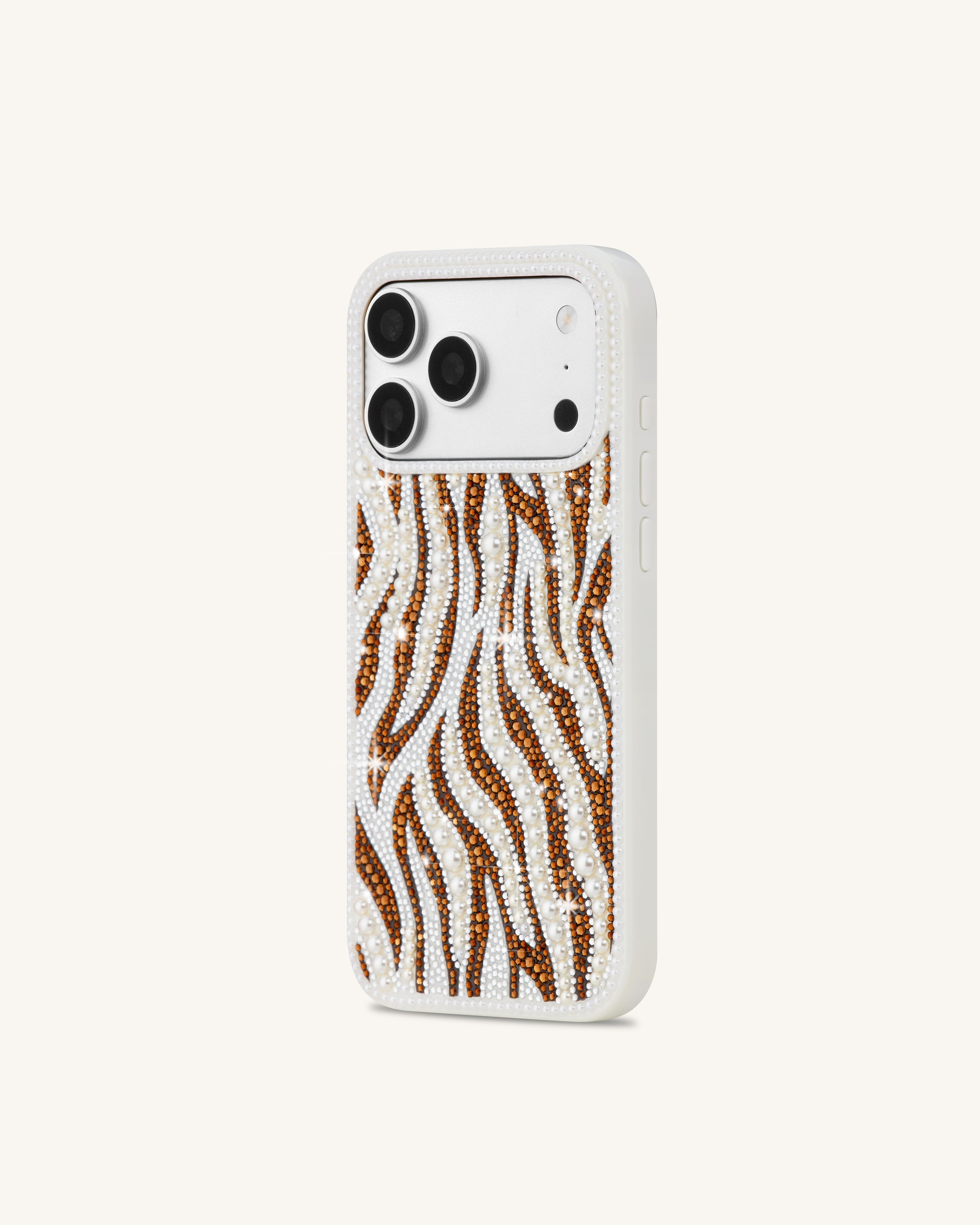 Pearl Zebra Stripe Artificial Crystal Phone Case - White