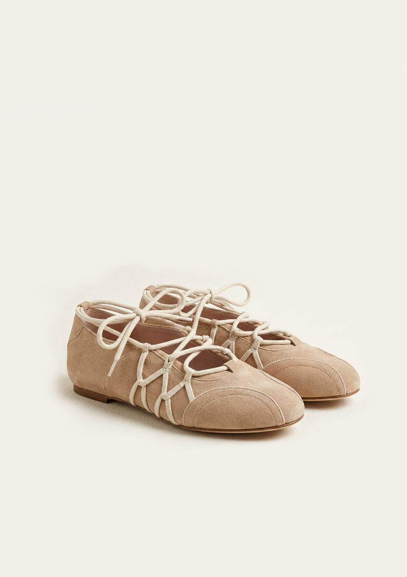 Iria Lace-Up Ballet Flats - Light Brown