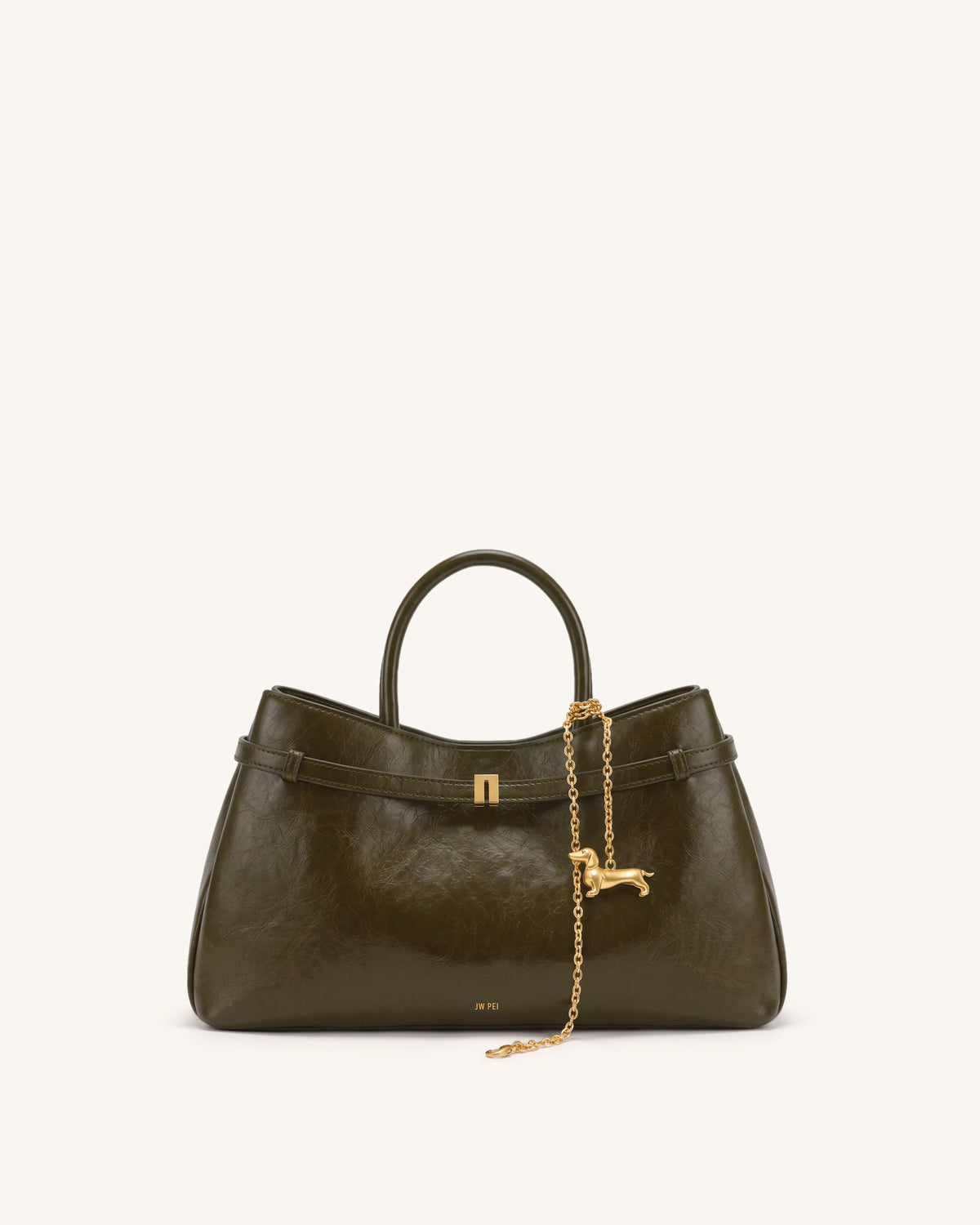Maeve Dachshund Charm Satchel Tote Bag - Olive Green