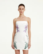 Iris Floral Print Spaghetti Strap Bodycon Dress - White