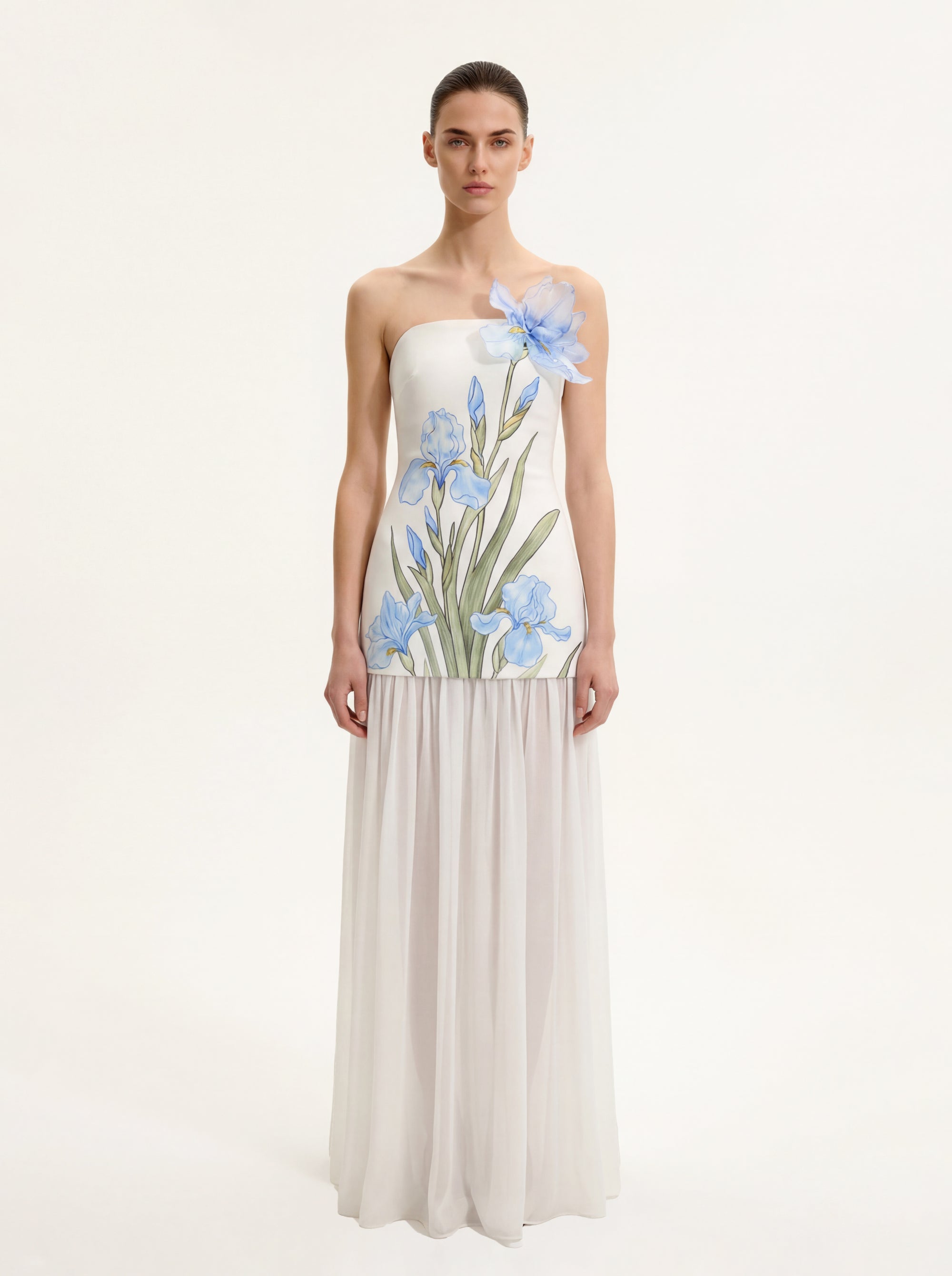 Floral One Shoulder Maxi Dress - White