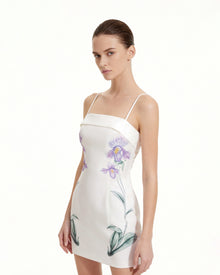 Iris Floral Print Spaghetti Strap Bodycon Dress - White