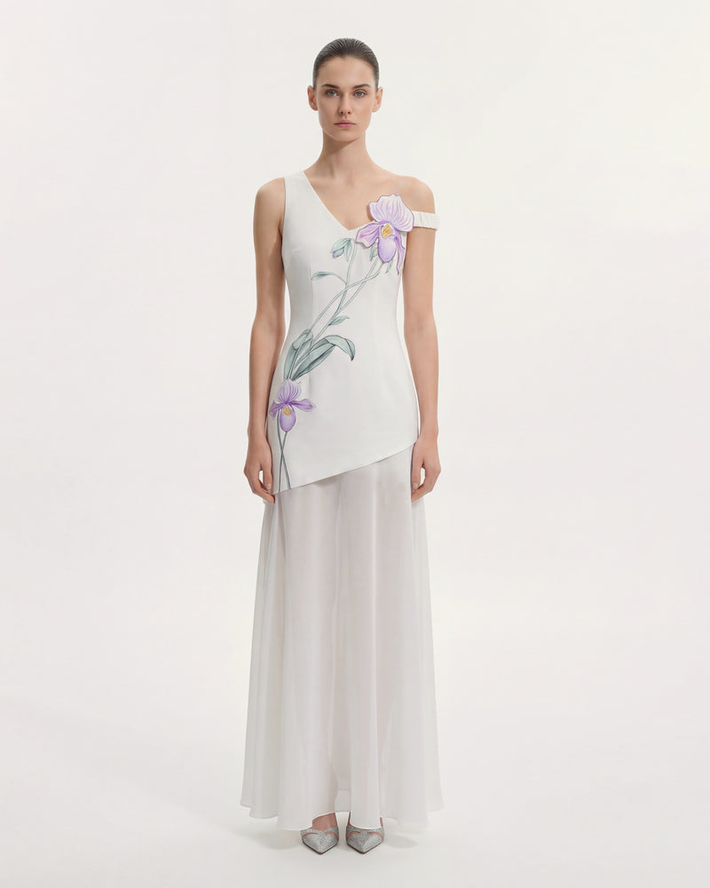 Floral Asymmetric Maxi Dress - White