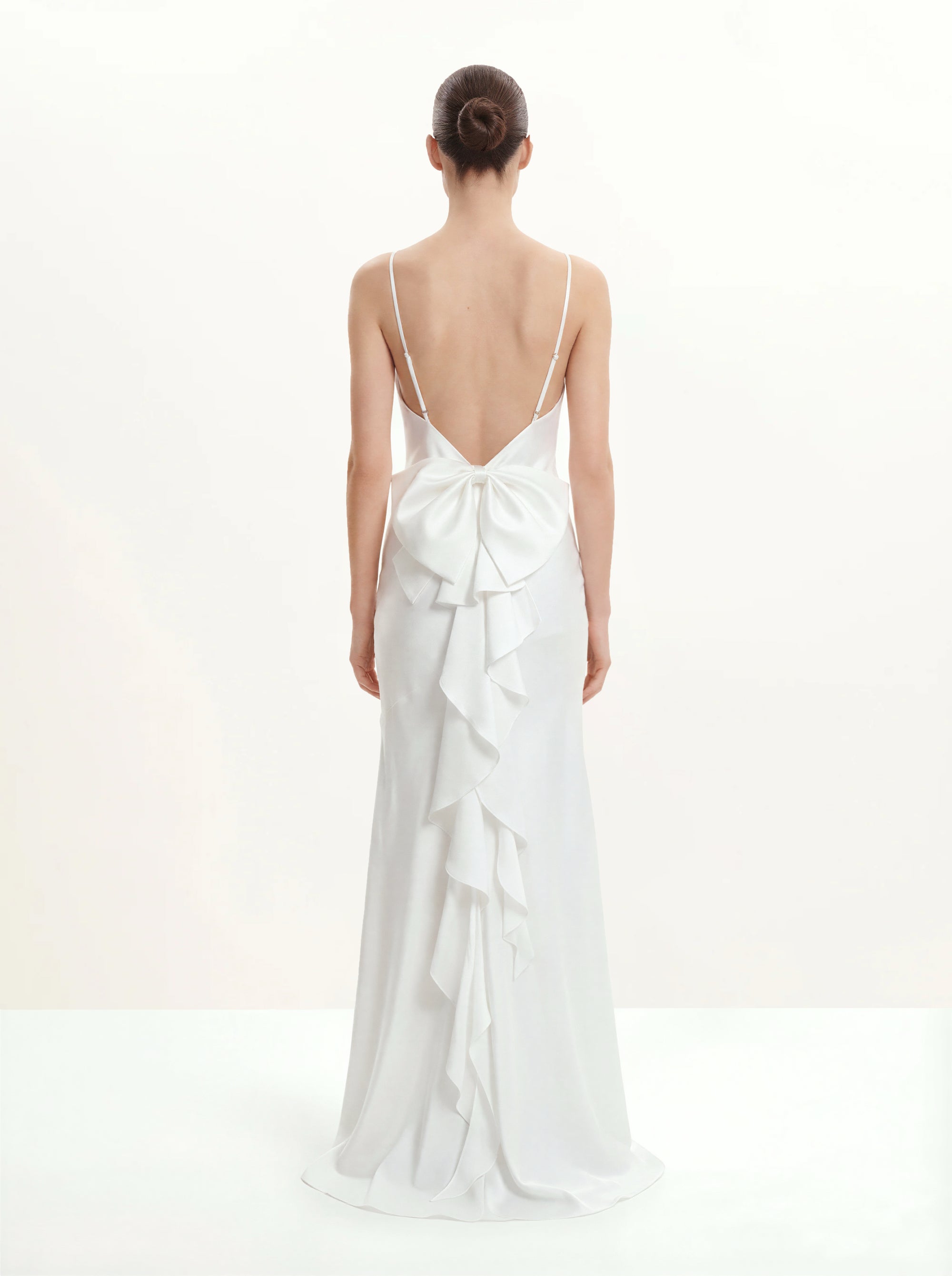 Satin Cowl-Neck Bow-Back Maxi Dress - White