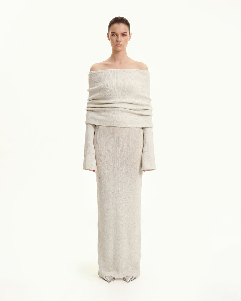 Knit Off-Shoulder Maxi Dress - Cream