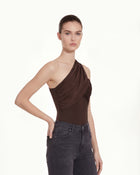 Ruched Asymmetric One-Shoulder Top - Brown