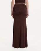 Ruched Column Maxi Skirt - Brown