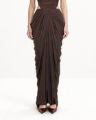 Draped Twist-Front Maxi Skirt - Brown