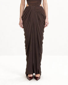 Draped Twist-Front Maxi Skirt - Brown