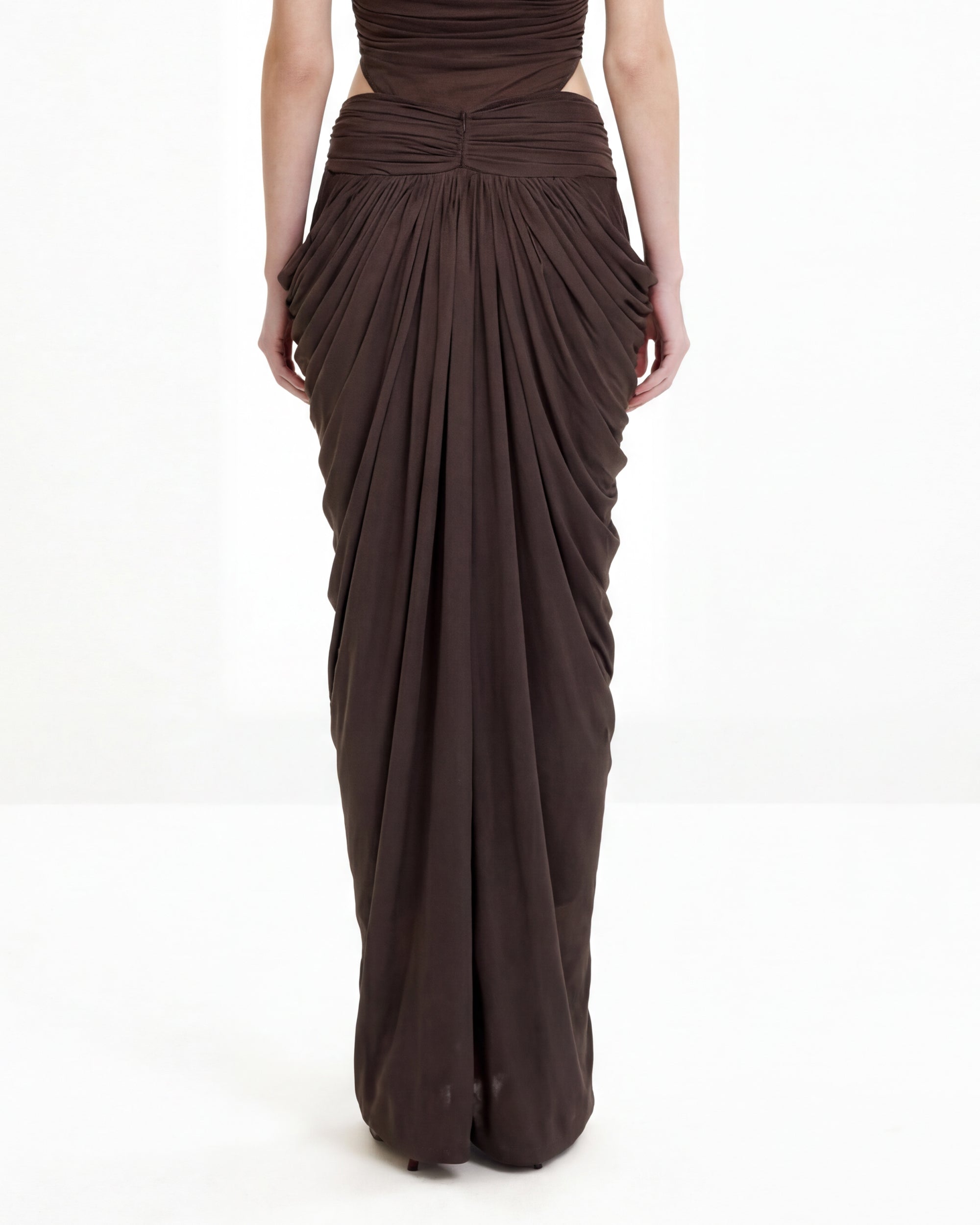 Draped Twist-Front Maxi Skirt - Brown