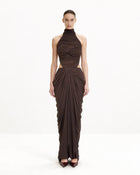 Draped Twist-Front Maxi Skirt - Brown