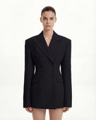 Structured Double-Breasted Tailored Blazer-Black