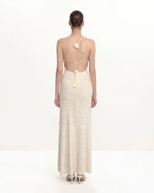 Textured Knit Halter Maxi Dress - Cream