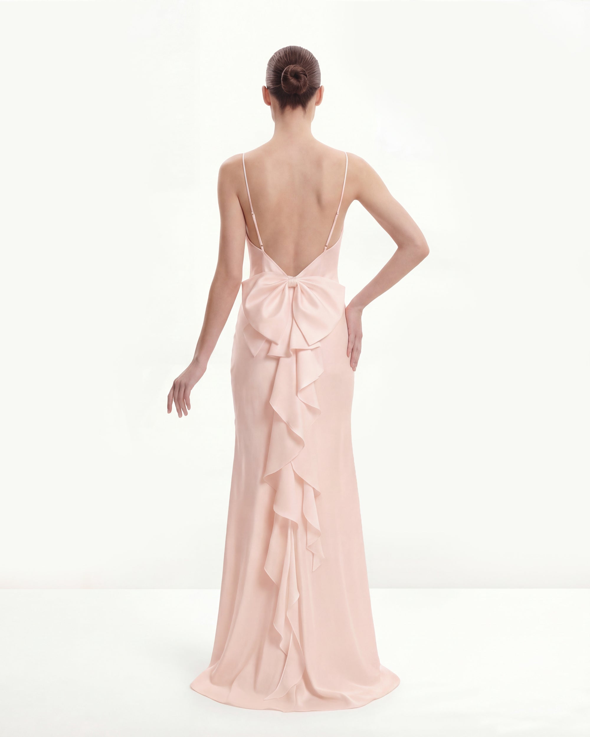 Satin Cowl-Neck Bow-Back Maxi Dress - Pink