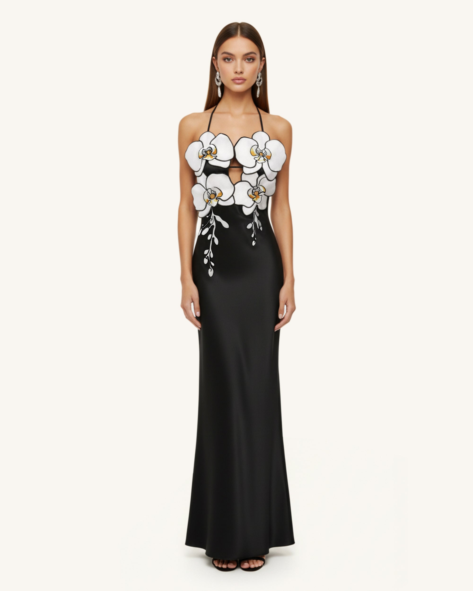 Orchid Embroidered Dress – Black/White