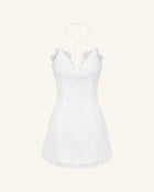 Flower Embroidered Mini Dress - White