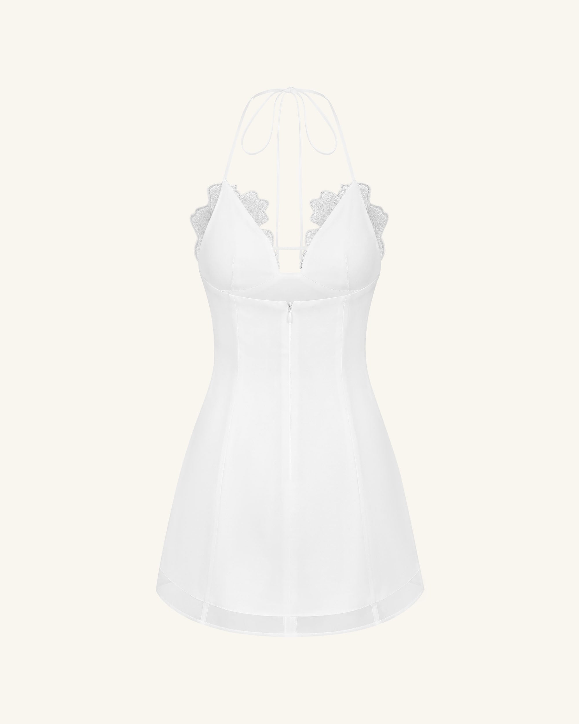 Flower Embroidered Mini Dress - White