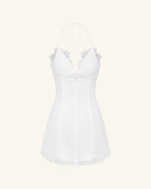 Flower Embroidered Mini Dress - White
