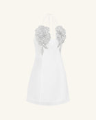 Flower Embroidered Mini Dress - White