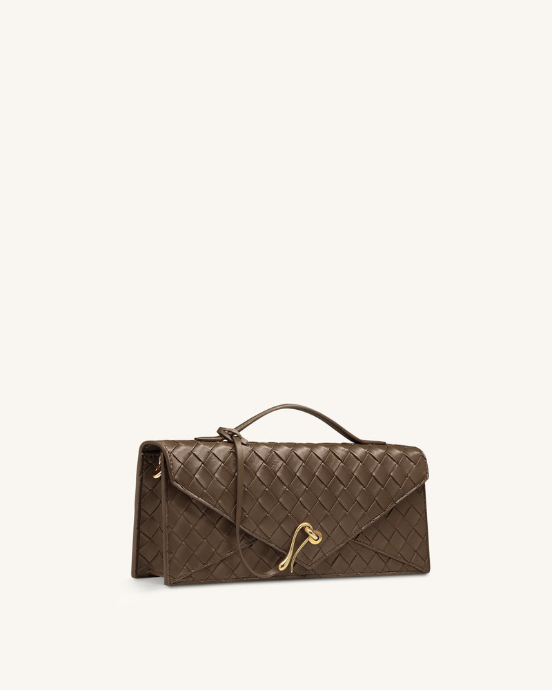 Celeste Woven Textured Envelope Top Handle Bag - Mocha Brown