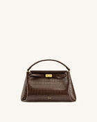 Carmen Top Handle Bag - Dark Brown Croc