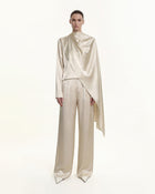 Asymmetric Drape High-Neck Cape Top - Cream