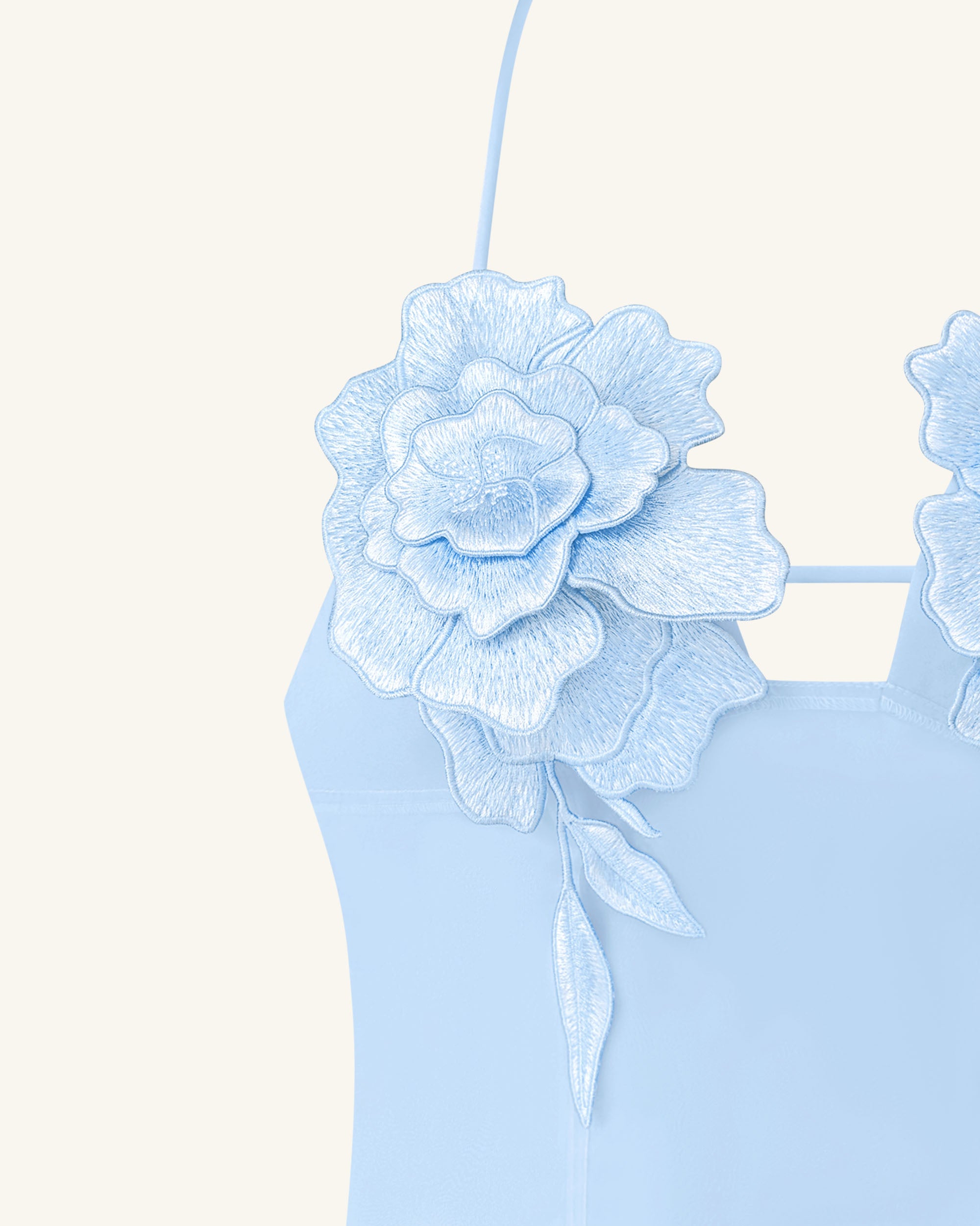 Flower Embroidered Mini Dress - Blue