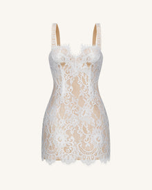 Eyelash Lace Bustier Bodycon Dress - White