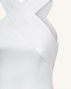 Satin Mini Dress with Tulle Cross-Halter - White