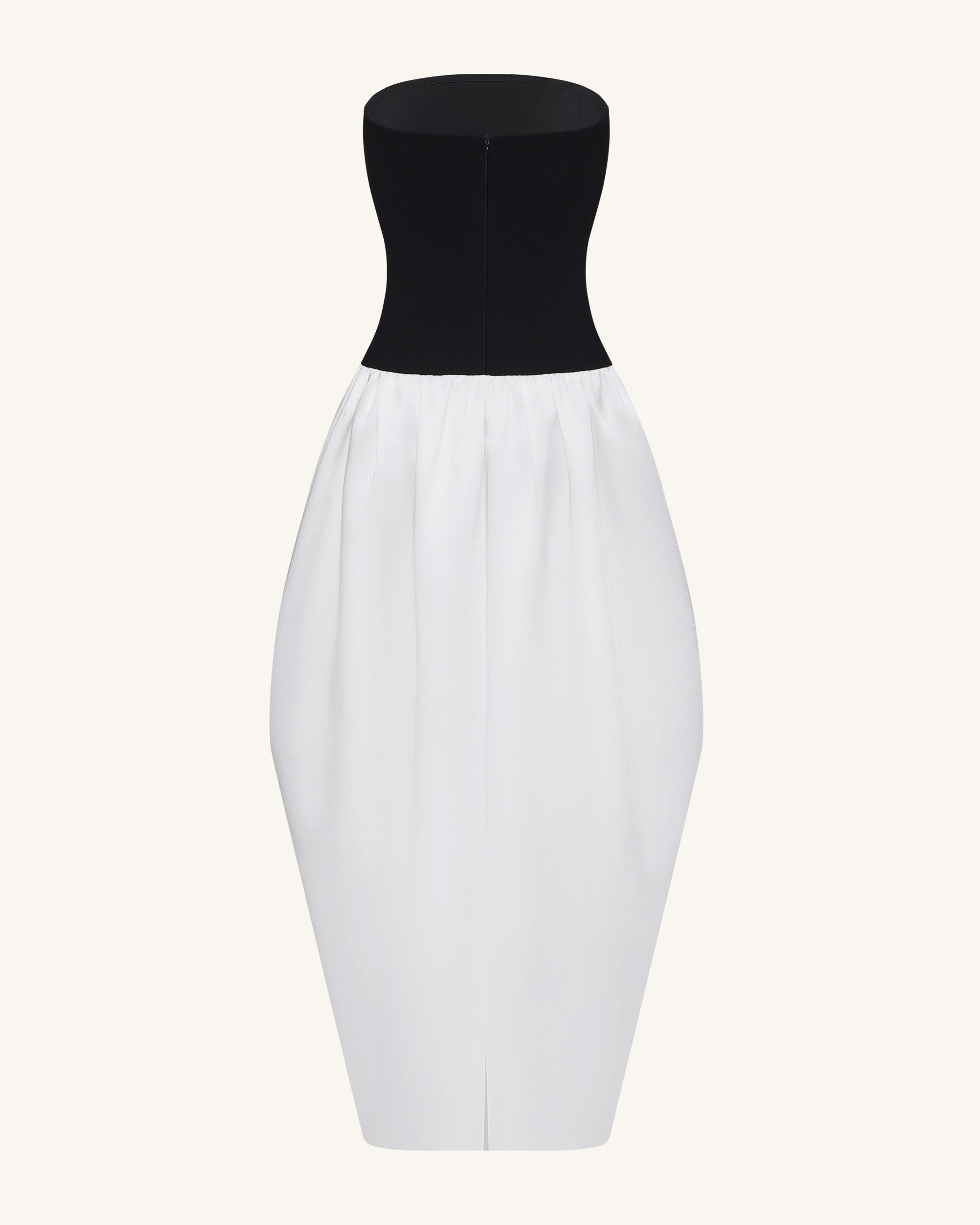 Monochrome Paneled Strapless Sculptural Maxi Dress - Black