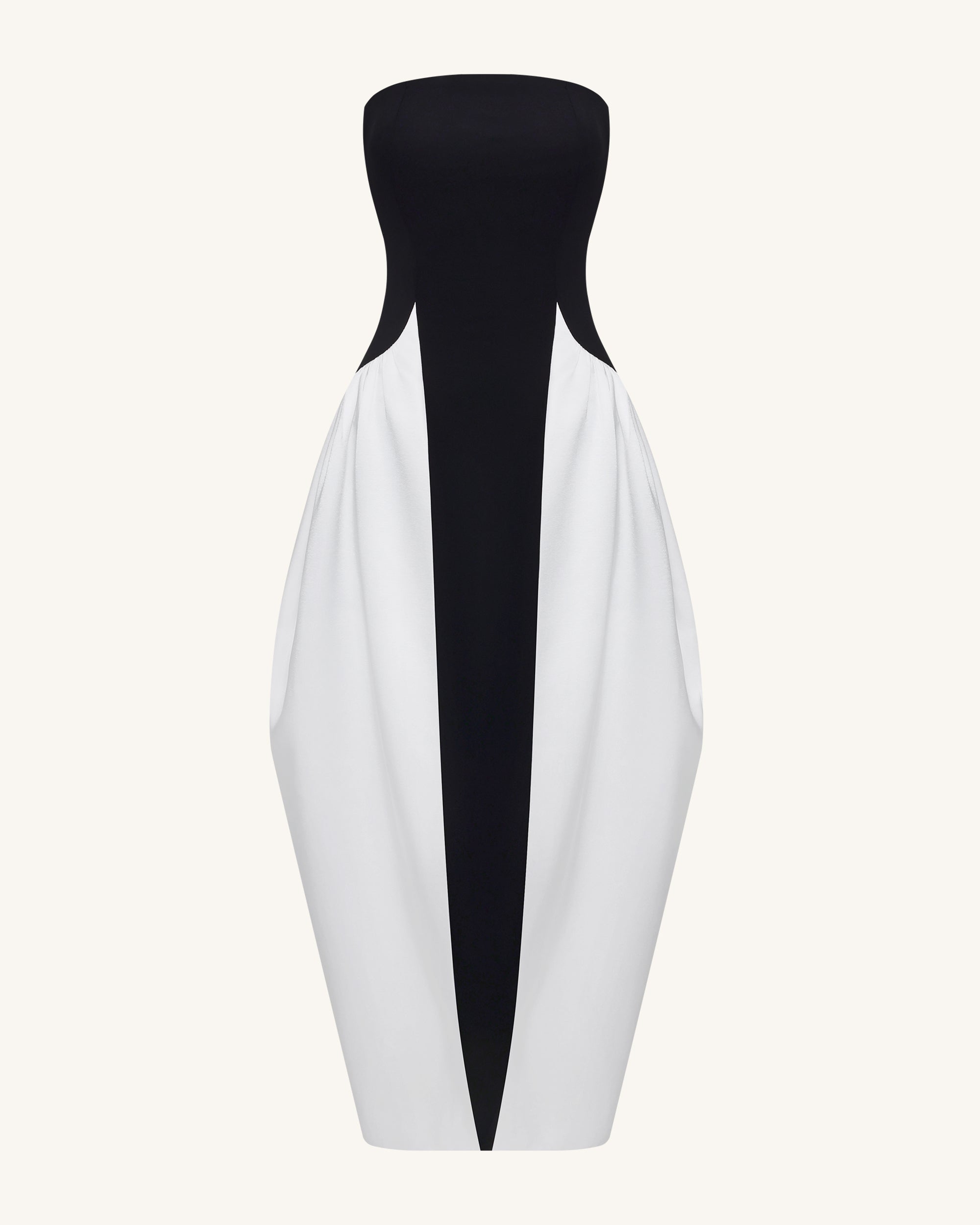 Monochrome Paneled Strapless Sculptural Maxi Dress - Black